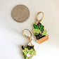 Cat and Plant Huggie Earrings