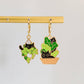 Cat and Plant Huggie Earrings