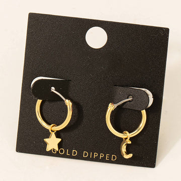 Moon And Star Huggie Hoop Earrings