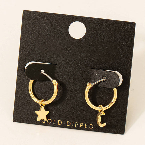 Moon And Star Huggie Hoop Earrings