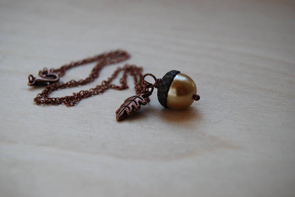 Honey and Copper Pearl Acorn Necklace