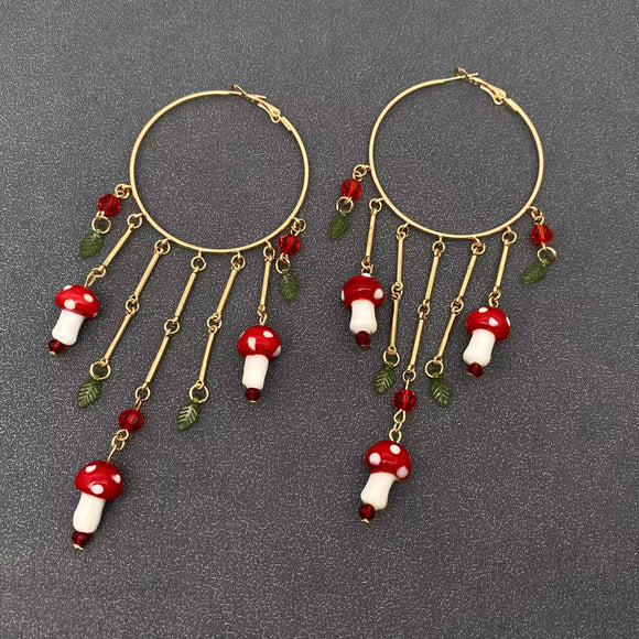 Mushroom Fringe Hoop Earrings