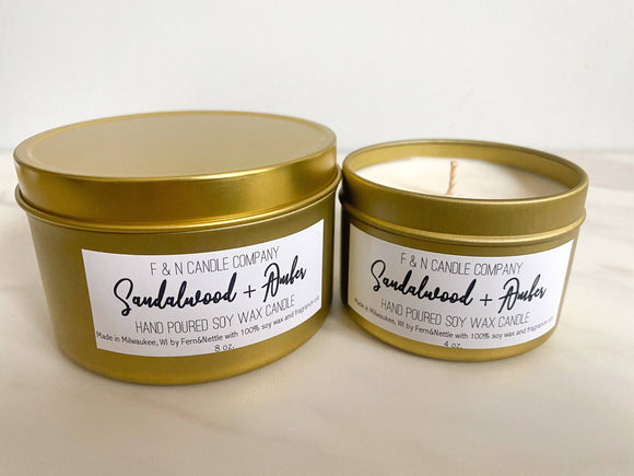 Sandalwood + Amber Soy Wax Candle