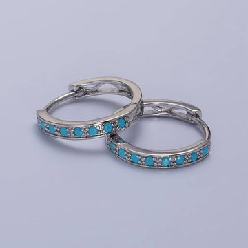 Turquoise Micro Paved Hoop Earrings