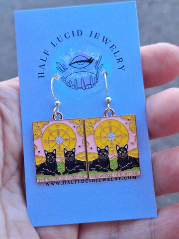 The Wheel of Fortune Tarot Kitty Earrings - 0