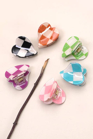 Mini Checker Hearts Hair Claw / Set of 6
