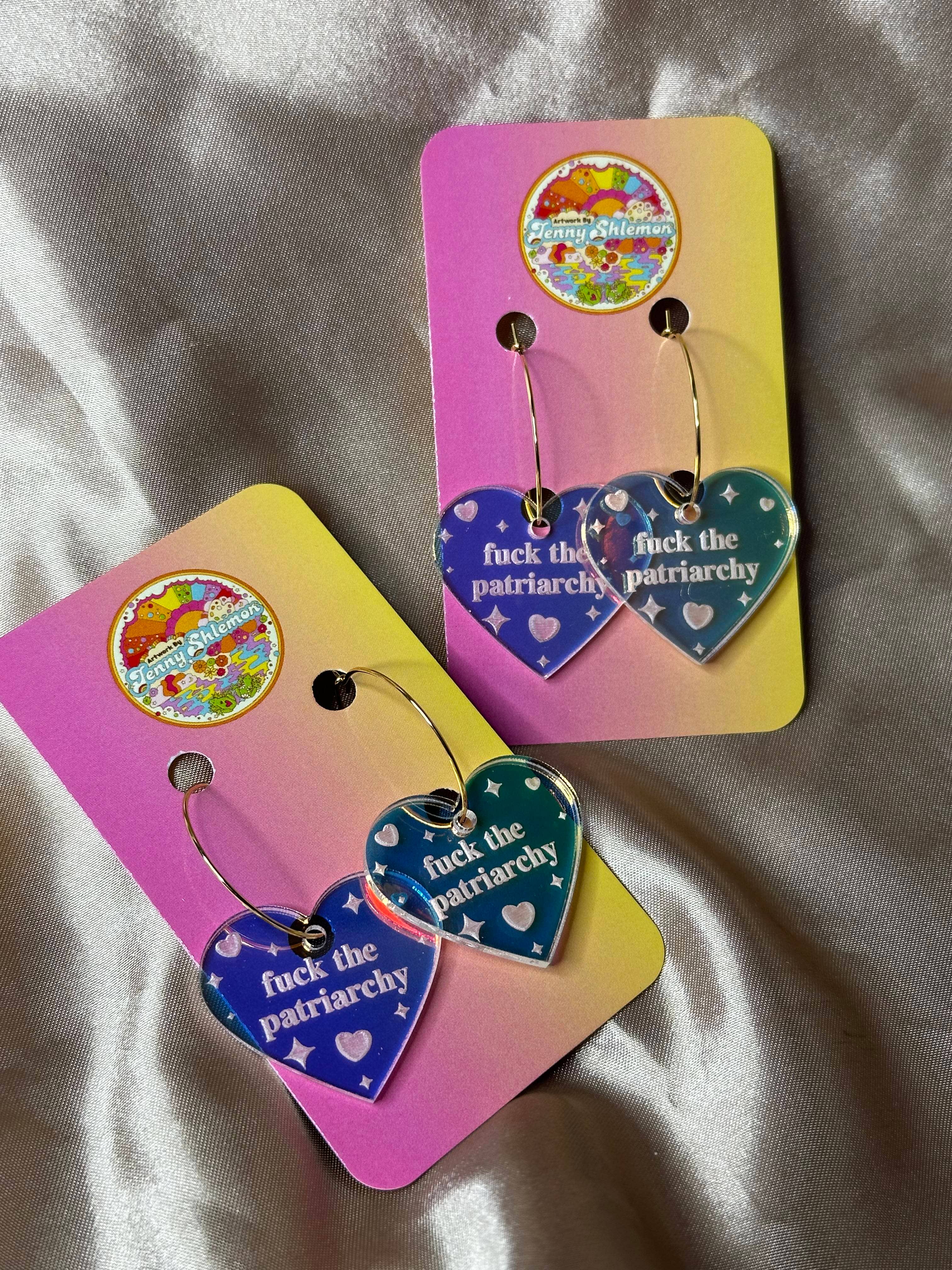 Fuck The Patriarchy Heart Hoop Earrings - 0
