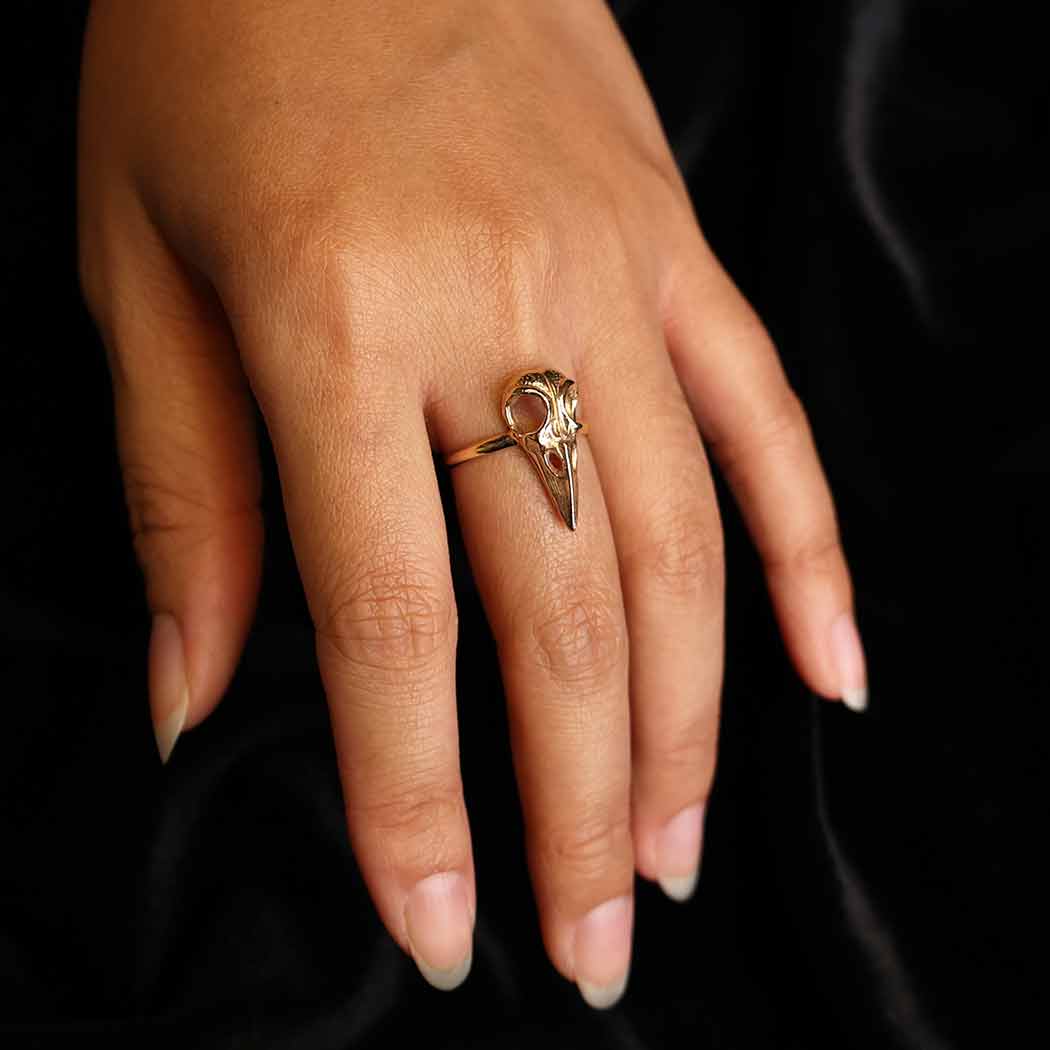 Raven Skull Bronze Ring