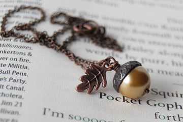 Honey and Copper Pearl Acorn Necklace - 0