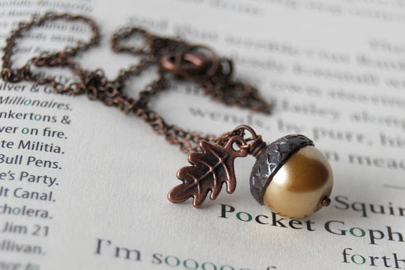 Honey and Copper Pearl Acorn Necklace