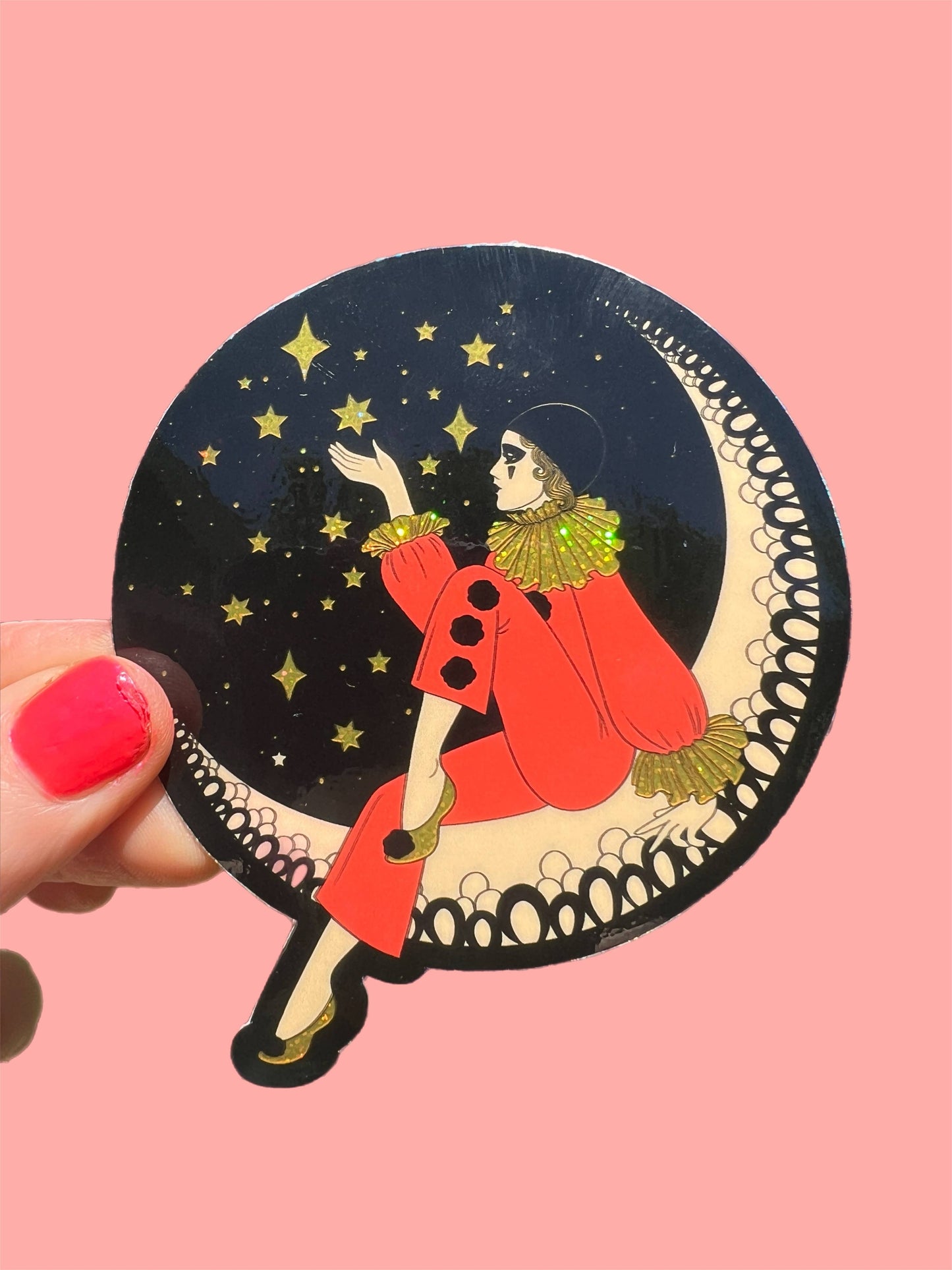 Pierrot Clown on the Moon Sticker