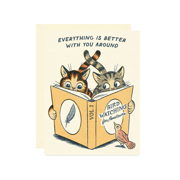Birdwatching Cats Love Card