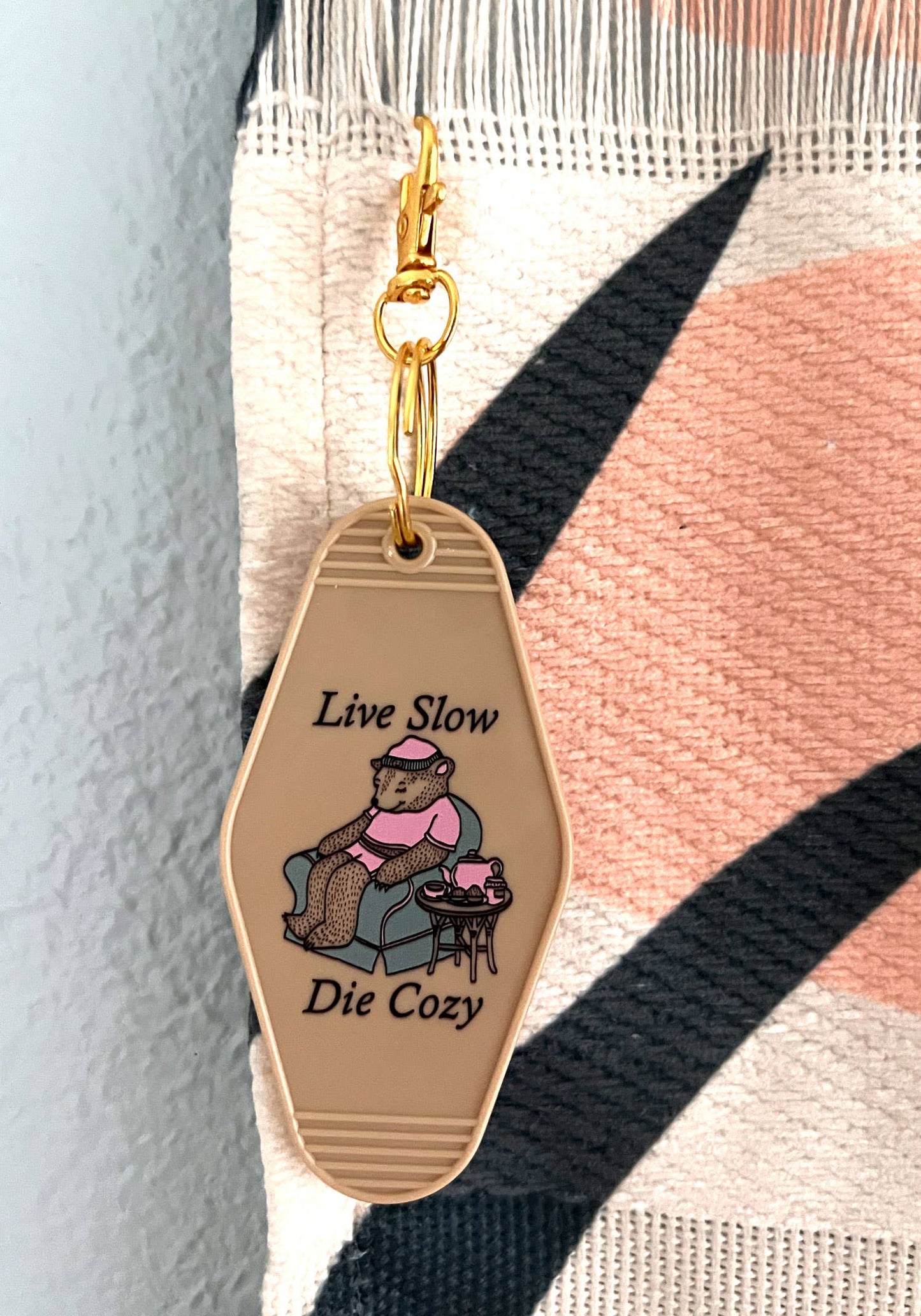 Live Slow Die Cozy Motel Keychain