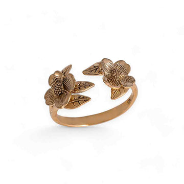 Two Flower Dogwood Bronze Adjustable Ring