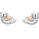 Sea Otter Heart Stud Earrings-4