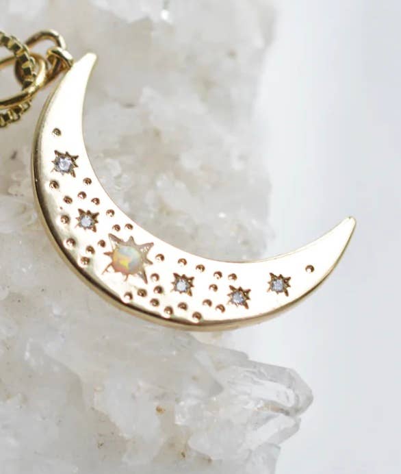 Opal Moon 14K Gold Plated Necklace