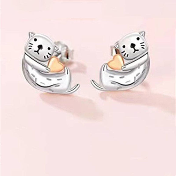 Sea Otter Heart Stud Earrings