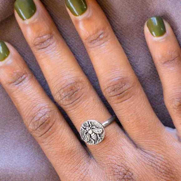 Bee Coin Sterling Silver Ring