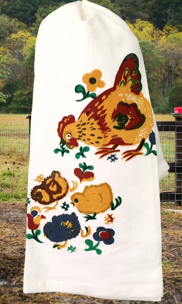 Mama Hen Retro Flour Sack Kitchen Tea Towel