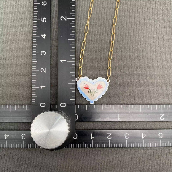 Flower Heart Charm Necklace