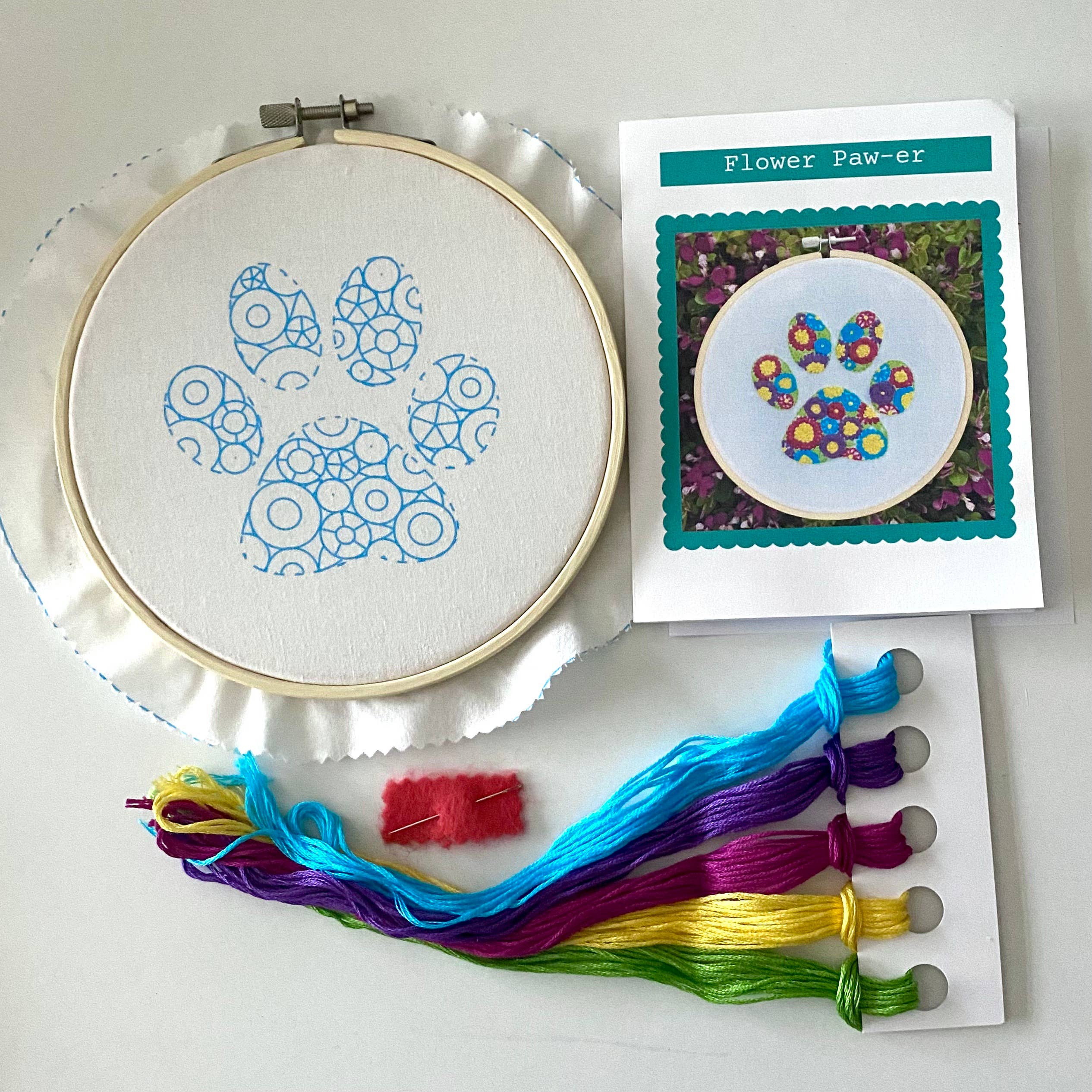 Flower Paw-er Cat and Dog Paw Embroidery Kit
