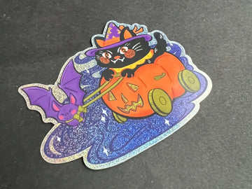 Pumpkin Carriage Cat Sticker - 0