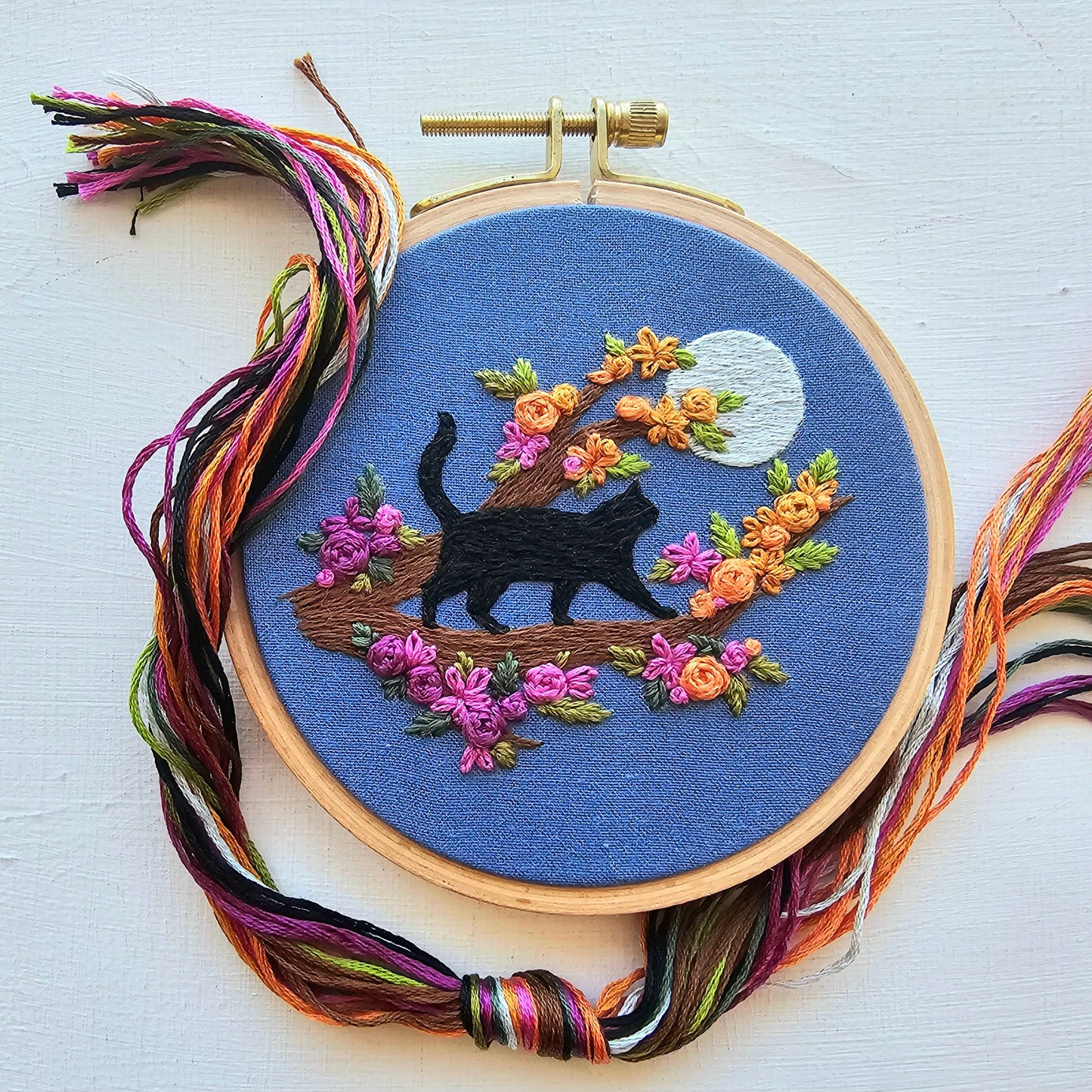 Black Cat & Full Moon Mini Embroidery Kit