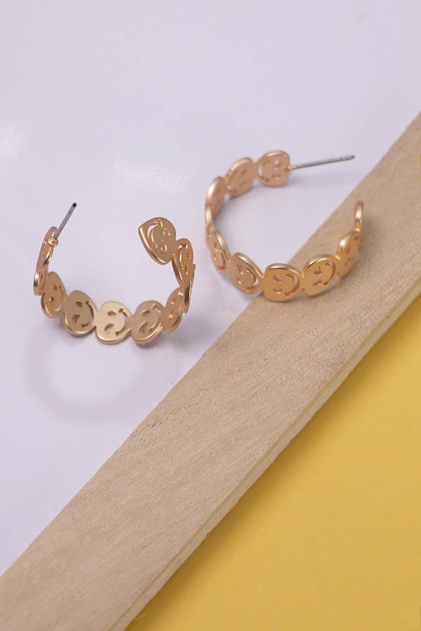 Smiley Heart Hoop Earrings - 0