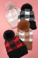 Checker Pom Pom Beanie Hat-1