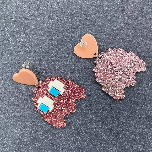 Pink Ghost Heart Earrings