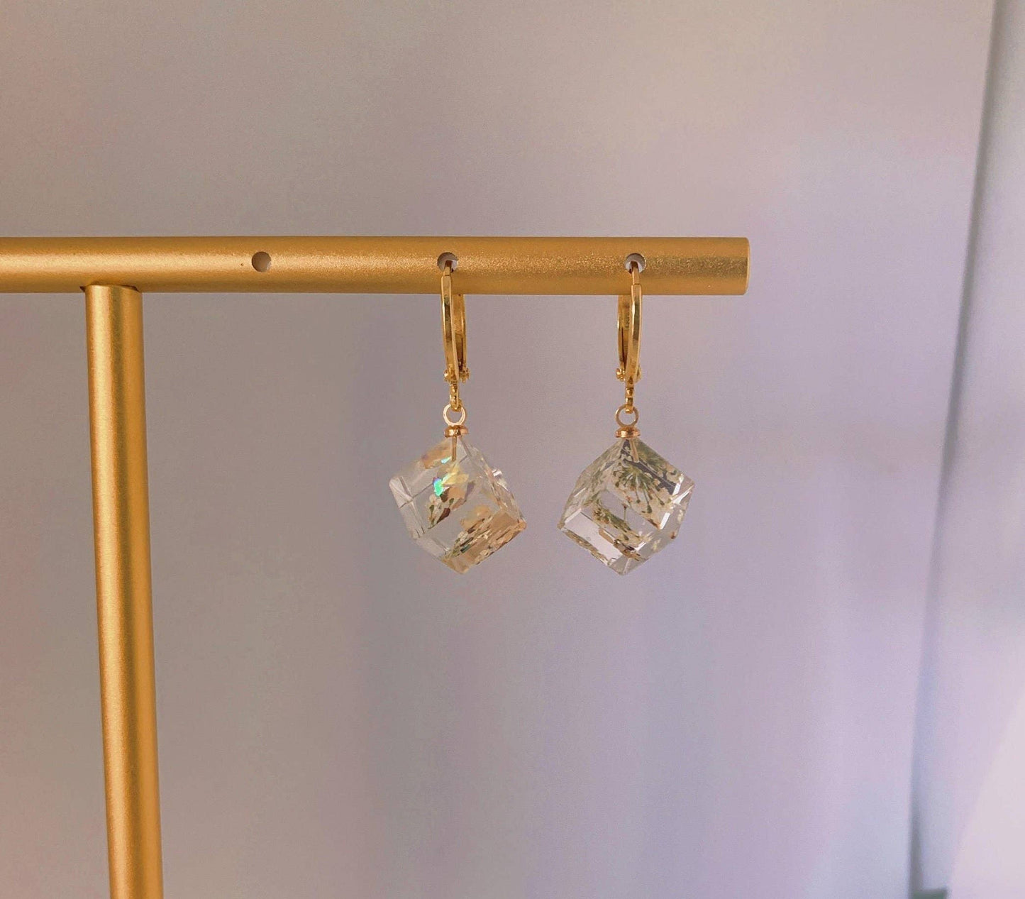 Preserved Dandelion Cube Earrings