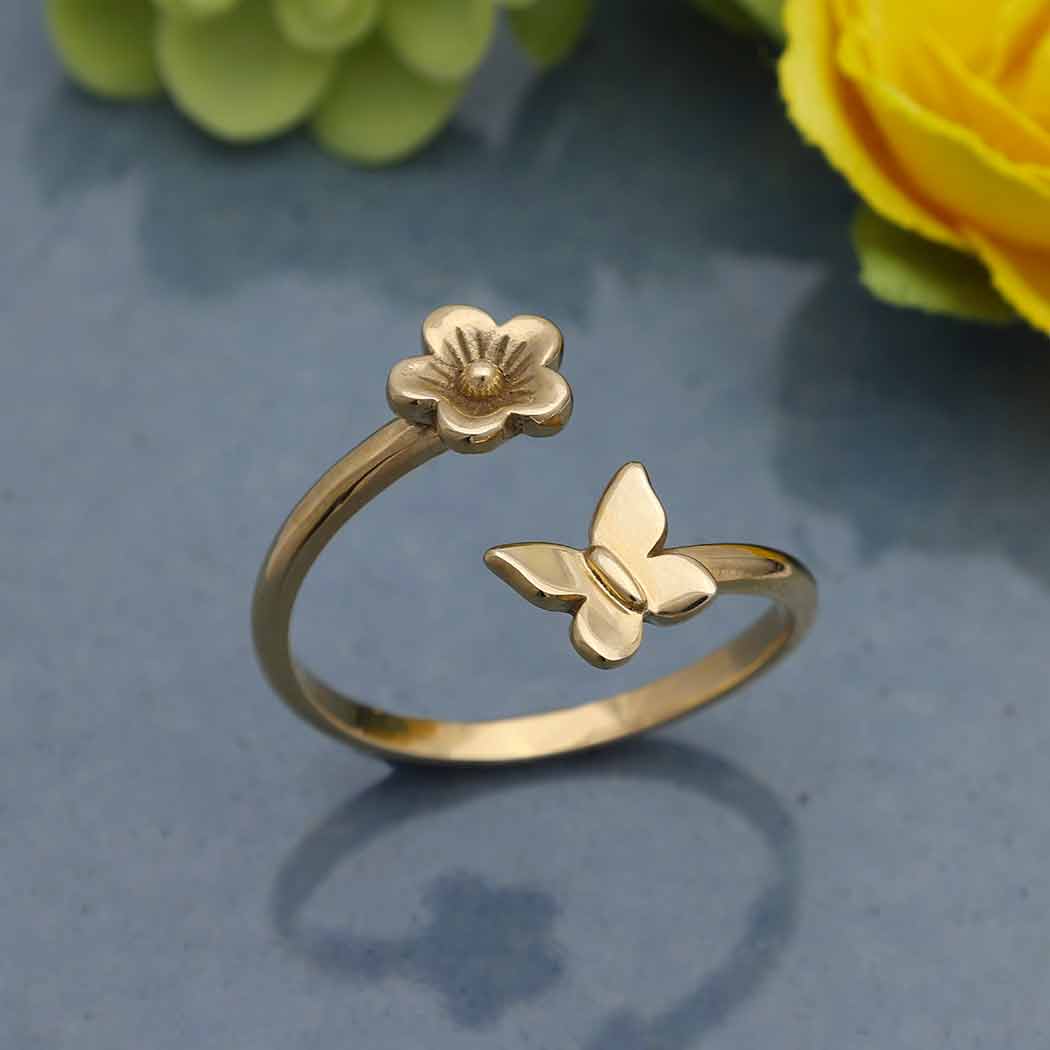 Butterfly & Flower Bronze Adjustable Ring