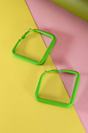 Green Square Hoop Earrings - 0