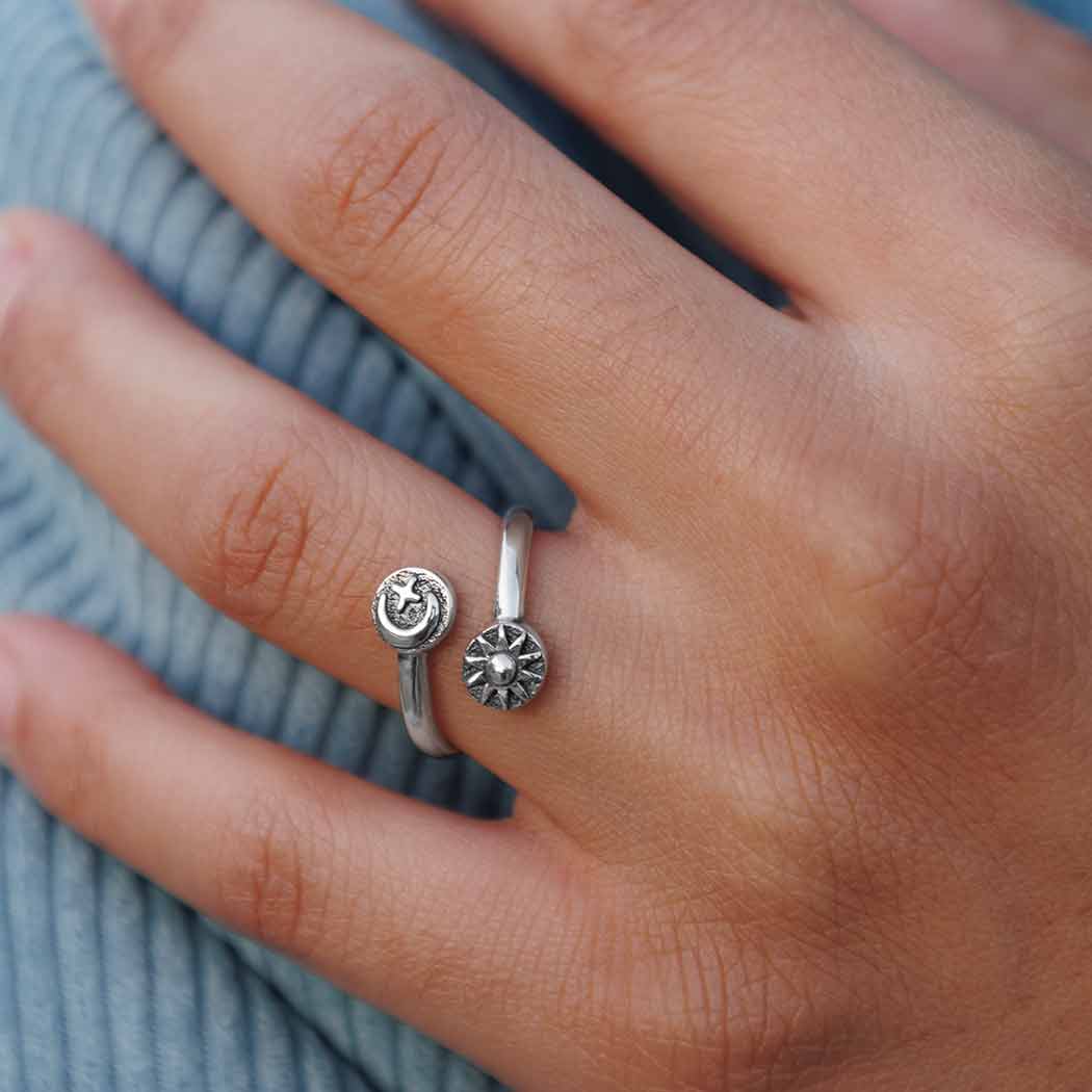 Moon Star and Sun Adjustable Sterling Silver Ring