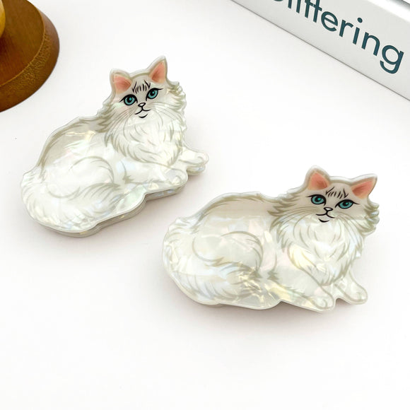 White Cat Claw Clip