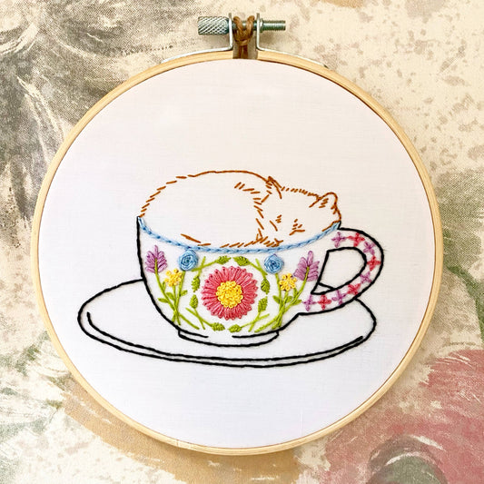 Catpuccino Coffee Cat Embroidery Kit