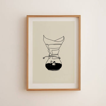"Pour Over Coffee & Mermaid" Minimal Art Print