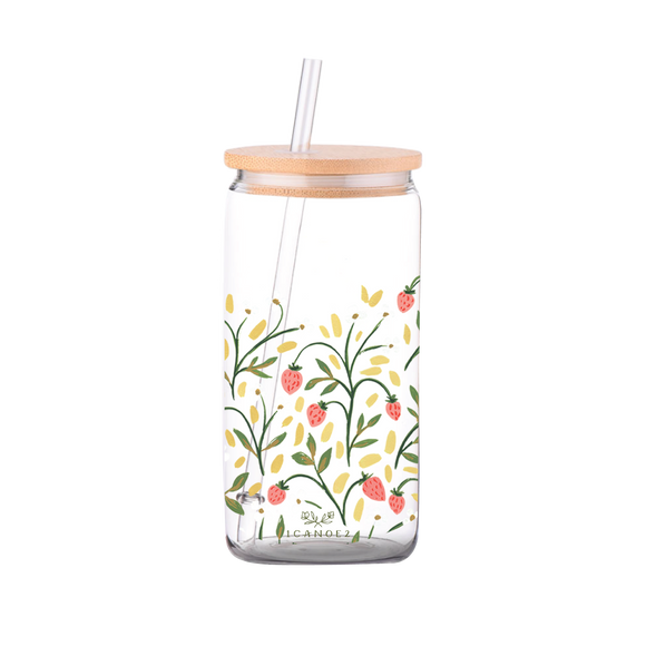 Strawberry Meadow Glass Can