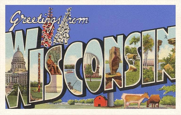 Greetings from Wisconsin Blue Postcard