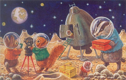 Woodland Creatures on the Moon Postcard