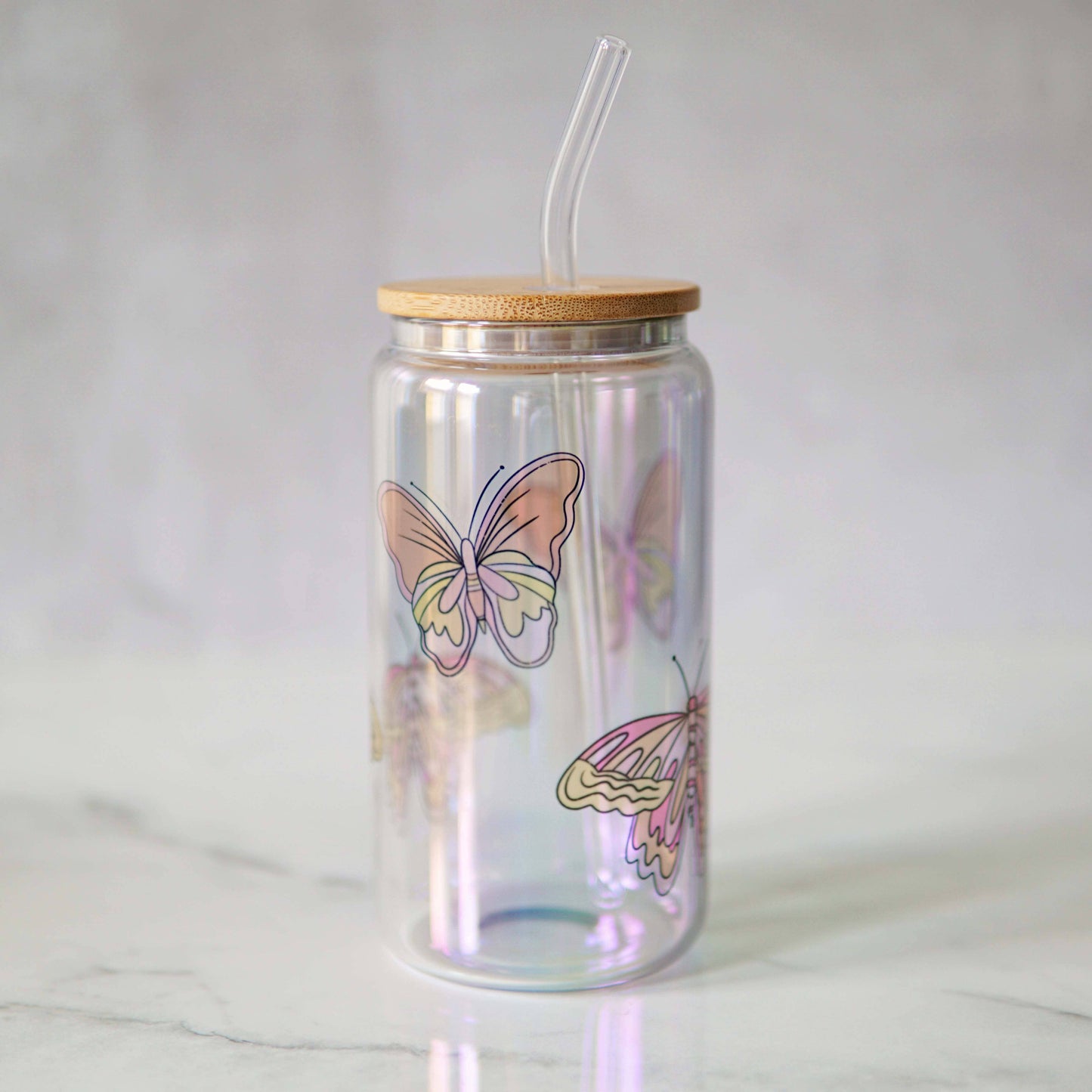 Butterfly Iridescent Can Glass