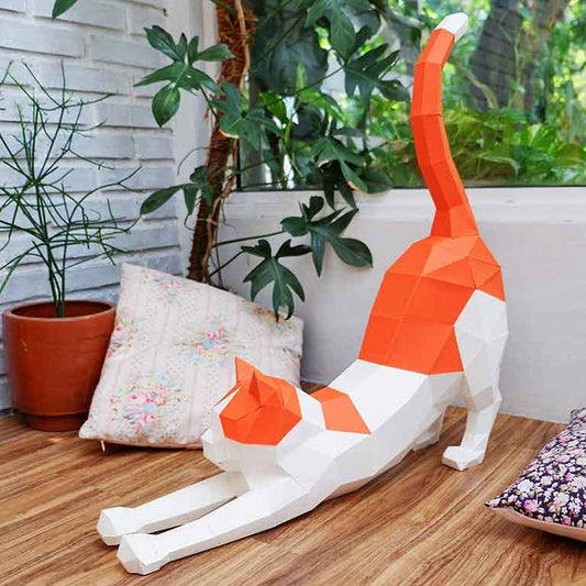 Stretching Cat 3D PaperCraft Art Kit