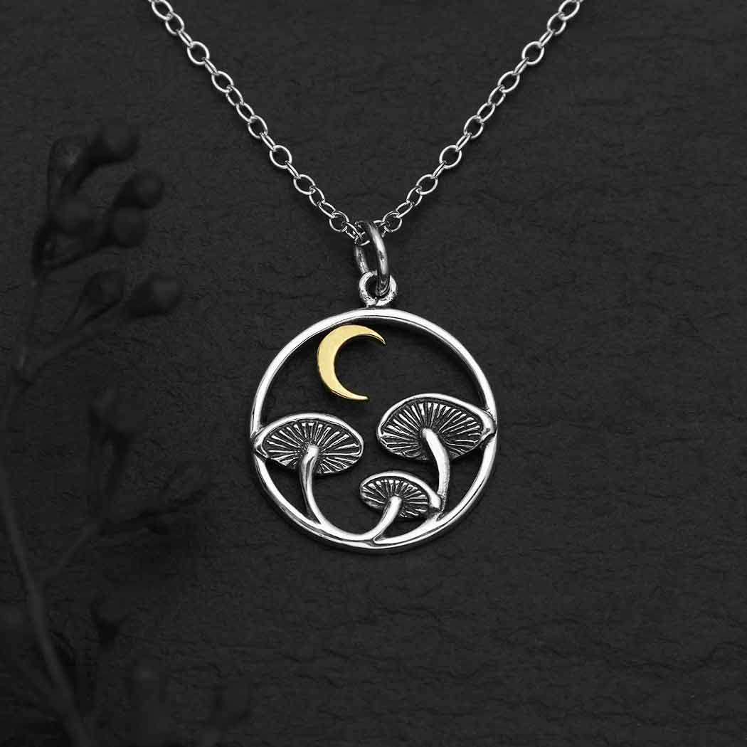 Mushroom Necklace - Sterling Silver with Bronze Moon