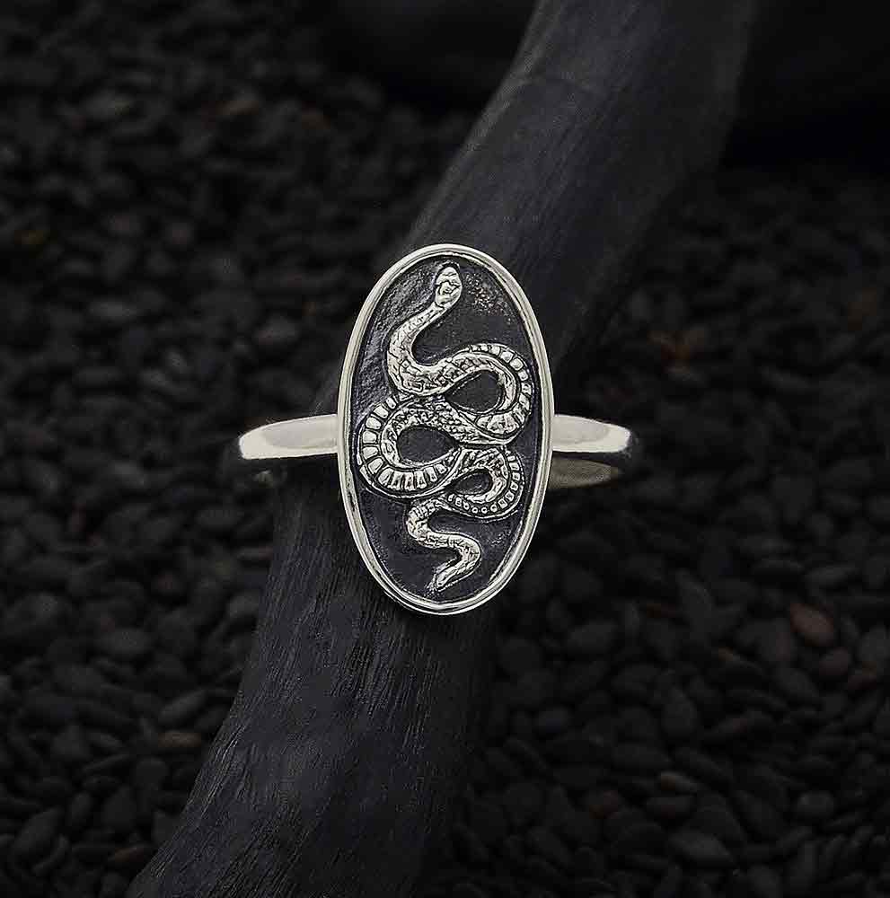 Oval Snake Sterling Silver Ring