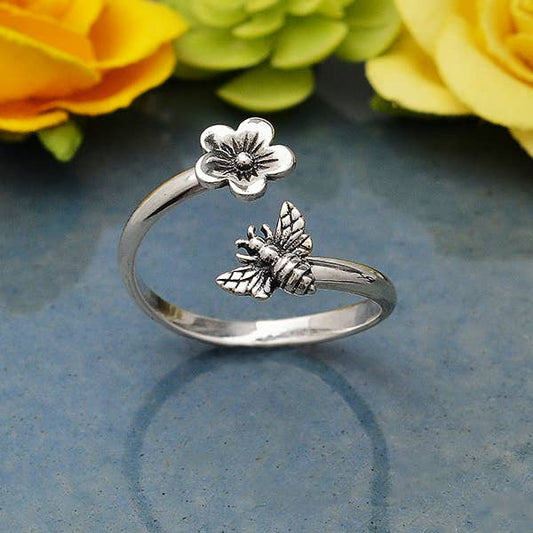 Bee and Cherry Blossom Adjustable Ring
