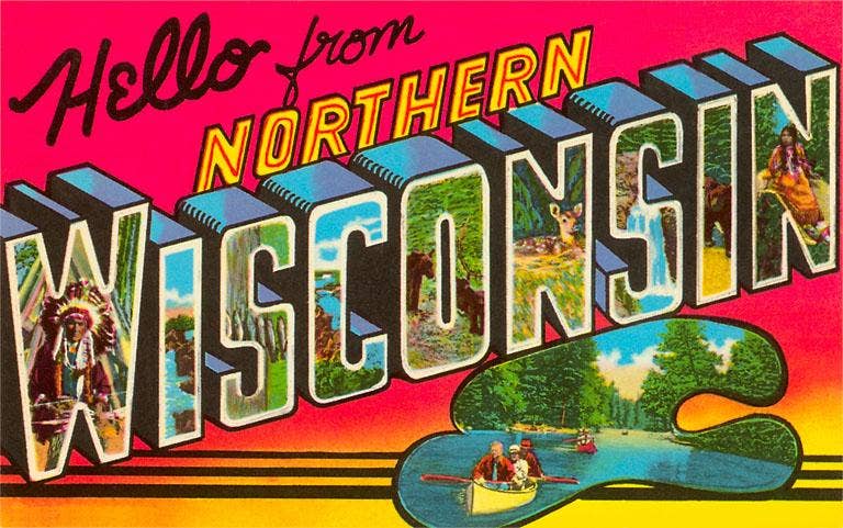 Hello from Northern Wisconsin Vintage Postcard