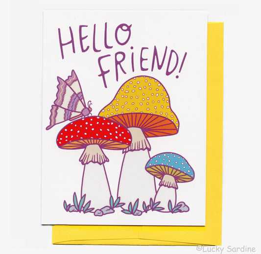 Hello Friend Moth and Mushroom Greeting Card
