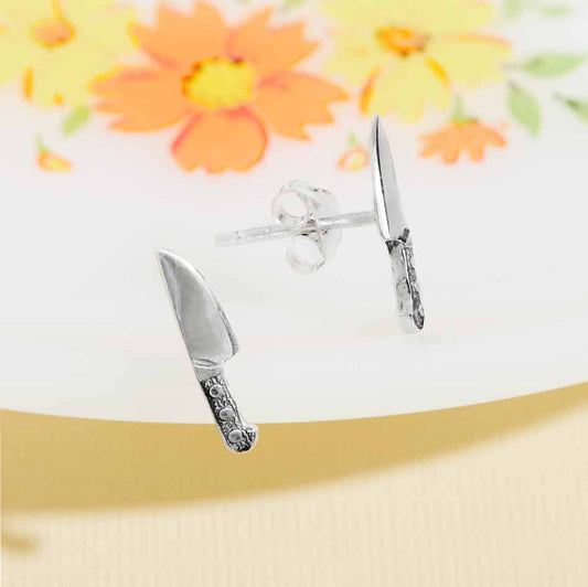 Kitchen Knife Sterling Silver Post Earrings