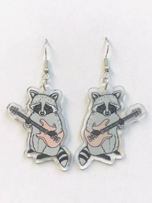 Guitar Raccoon Earrings