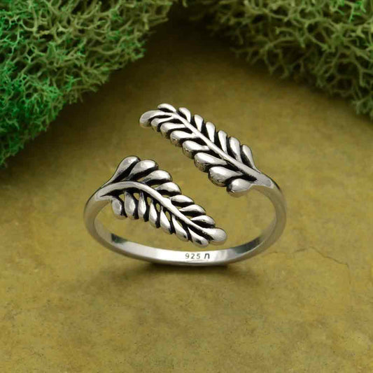 Sprig Leaf Sterling Silver Adjustable Ring